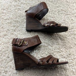 New Via Spiga Brown Leather Wedge Sandals Size 8.5